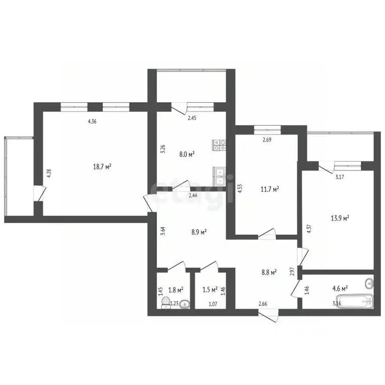 3-к кв. Астраханская область, Астрахань Кубанская ул., 17к2 (77.9 м) - Фото 2