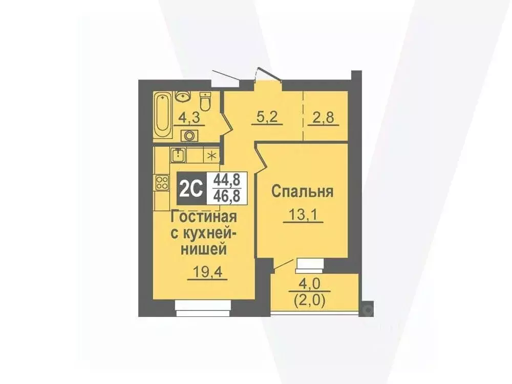 2-к кв. Новосибирская область, Кольцово рп ул. Благовещенская, 2 (46.8 ... - Фото 0