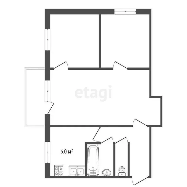 3-комнатная квартира: Туапсе, улица Фрунзе, 2 (44.9 м) - Фото 0