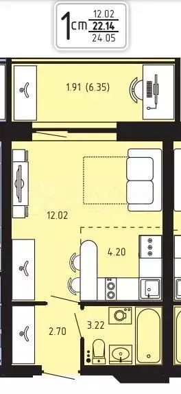 Квартира-студия, 22,8 м, 1/25 эт. - Фото 0