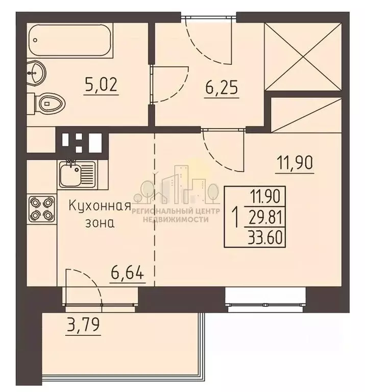 1-к кв. Иркутская область, Иркутск ул. Рылеева, 3 (33.66 м) - Фото 0