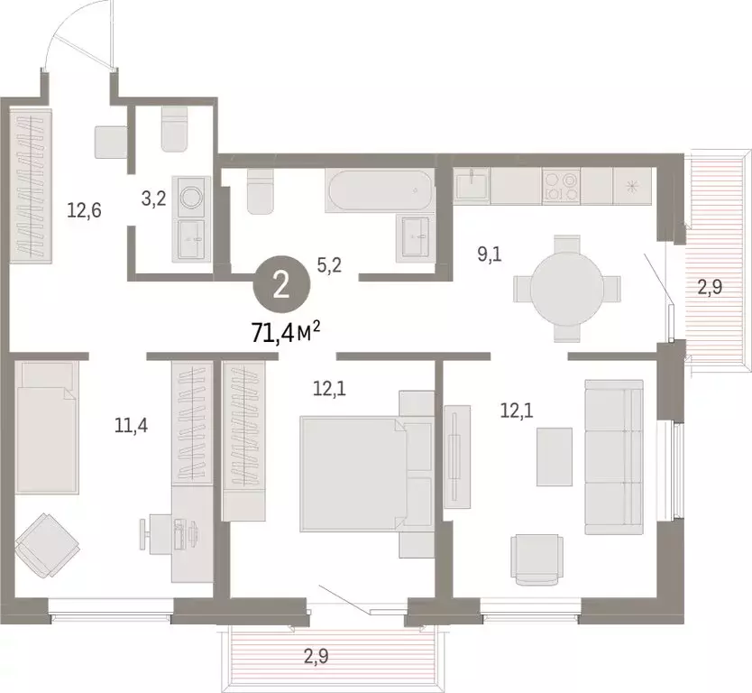 2-комнатная квартира: Курган, жилой район Центральный, ЖК Дом Кино ... - Фото 2