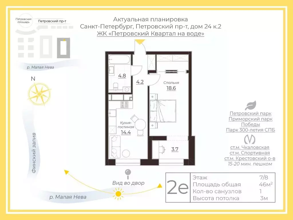 1-к кв. Санкт-Петербург Петровский просп., 24к2 (46.0 м) - Фото 2