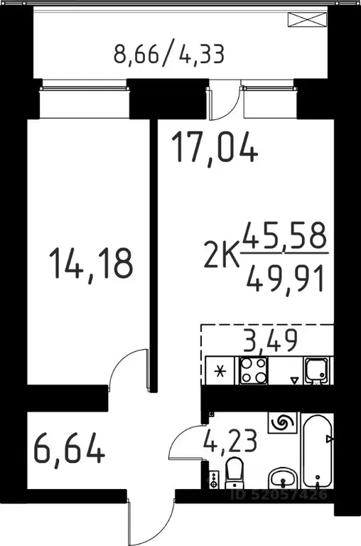 2-к кв. Томская область, Томск ул. Вершинина, 58к1 (49.91 м) - Фото 0