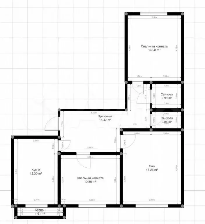 3-к. квартира, 82 м, 3/4 эт. - Фото 1