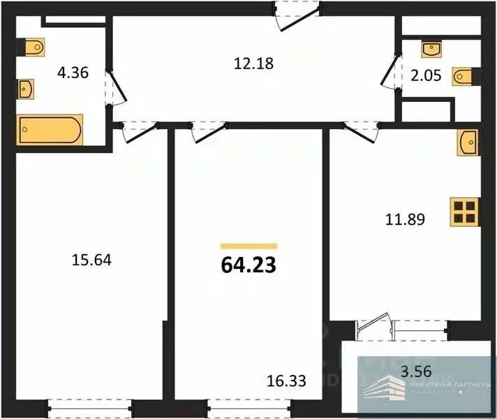 2-к кв. Воронежская область, Воронеж ул. Ломоносова, 116/2 (64.2 м) - Фото 0