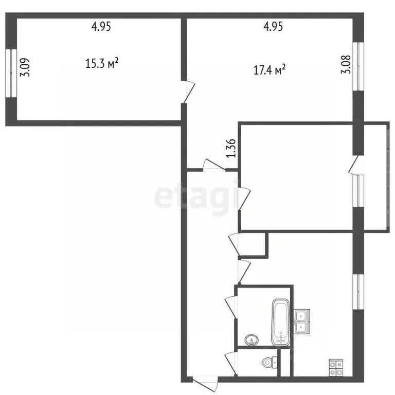 Комната Санкт-Петербург Дунайский просп., 43К1 (33.0 м) - Фото 2