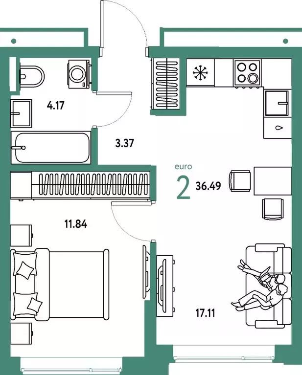 2-к кв. Тюменская область, Тюмень ул. Мельникайте, 42к1 (36.49 м) - Фото 1