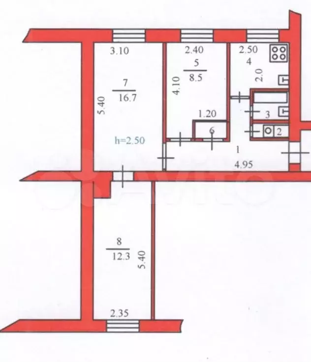 3-к. квартира, 54,4 м, 3/9 эт. - Фото 0