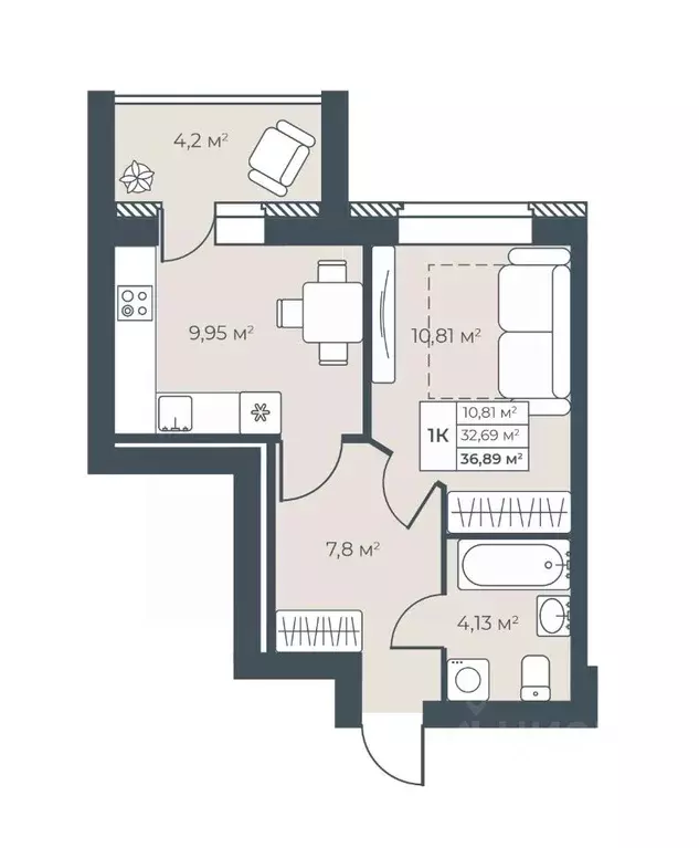 1-к кв. Нижегородская область, Выкса инженера Шухова кв-л,  (36.89 м) - Фото 1