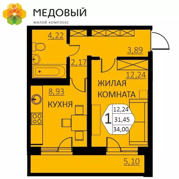 1-комнатная квартира: деревня Кондратово, улица Г.Н. Нифантова, 4А ... - Фото 0