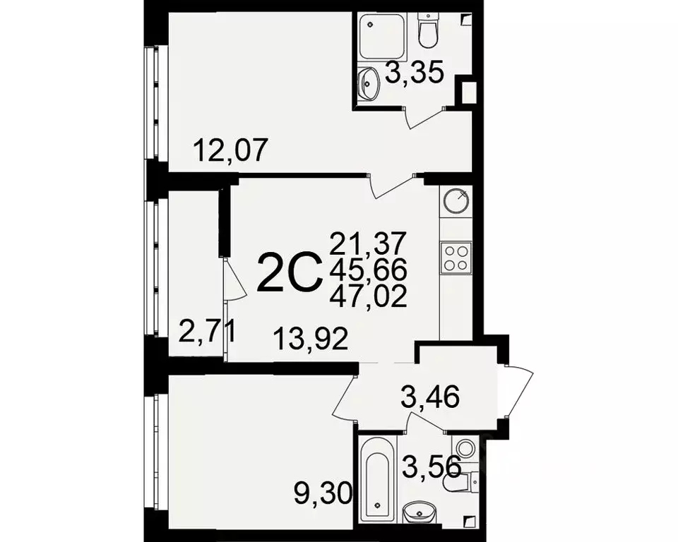 2-к кв. Рязанская область, Рязань Аура жилой комплекс (45.66 м) - Фото 1
