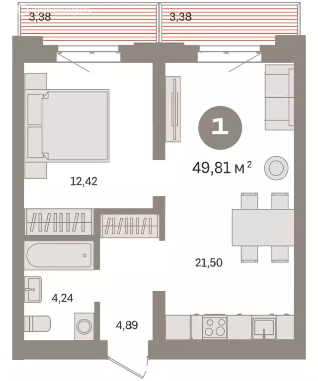 1-комнатная квартира: Тюмень, Причальная улица, 7 (49.81 м) - Фото 2