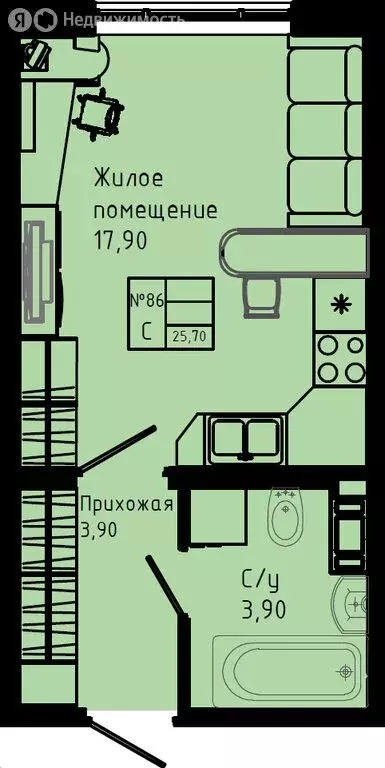 Квартира-студия: Коммунар, Железнодорожная улица, 41к3 (25.7 м) - Фото 1