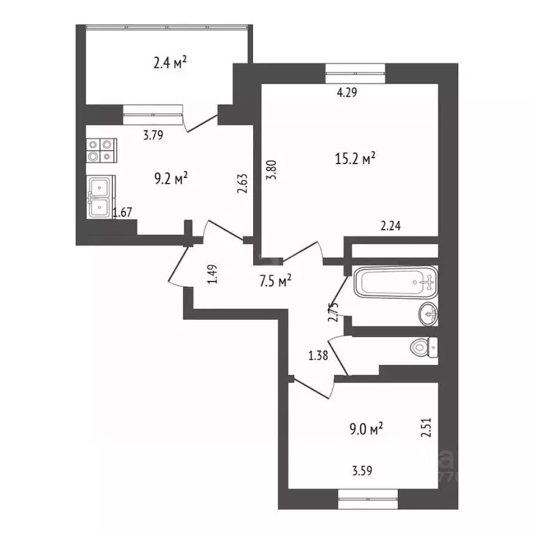 2-к кв. Ямало-Ненецкий АО, Новый Уренгой Энтузиастов мкр, 1 (45.8 м) - Фото 2