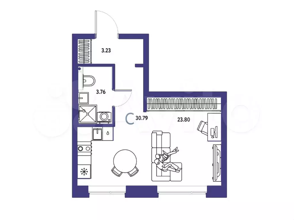 Квартира-студия, 30,8 м, 13/14 эт. - Фото 1