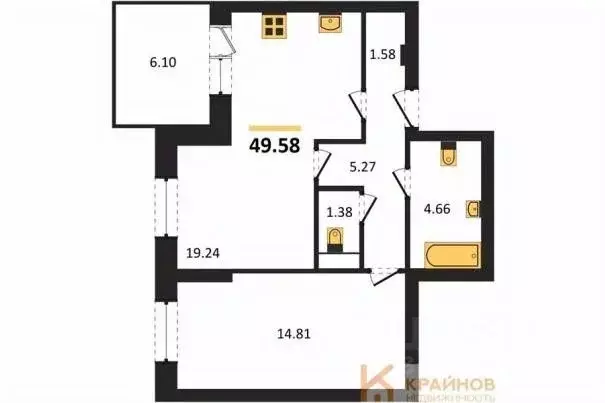 1-к кв. Воронежская область, Воронеж ул. Кривошеина, 13/14 (49.58 м) - Фото 0