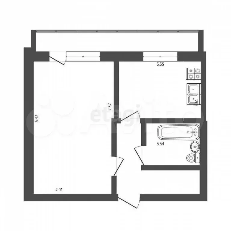 1-к. квартира, 30 м, 2/5 эт. - Фото 0