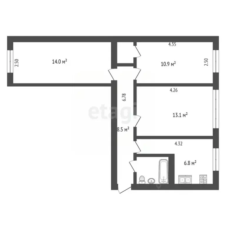 3-к кв. Орловская область, Орел Комсомольская ул., 264 (58.2 м) - Фото 1