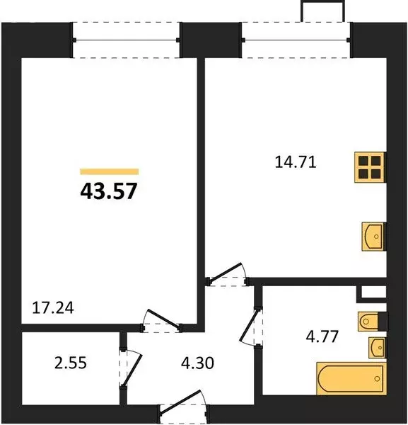 1-комнатная квартира: посёлок Солнечный, Кленовая улица, 5 (43.57 м) - Фото 1