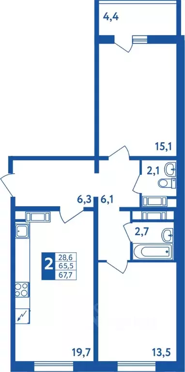2-к кв. Башкортостан, Уфа Дема жилрайон, Новая Дема жилой комплекс ... - Фото 1