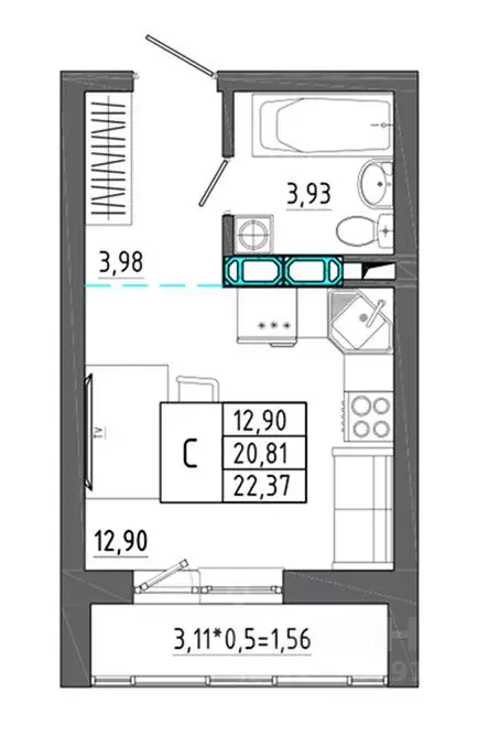 Студия Воронежская область, Воронеж Нижняя ул., 32 (22.37 м) - Фото 1