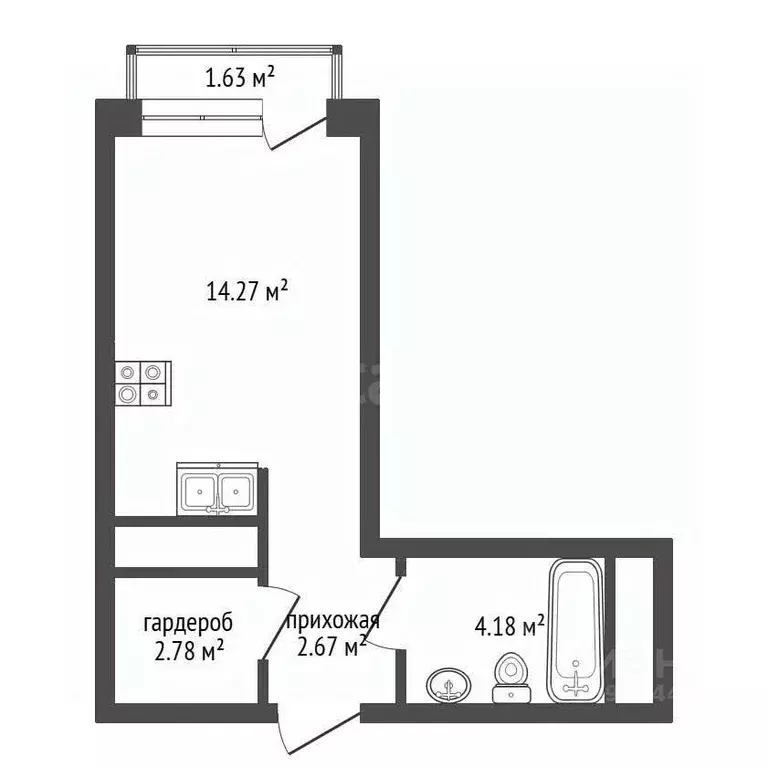 Студия Тюменская область, Тюмень ул. Первооткрывателей, 9 (23.1 м) - Фото 1
