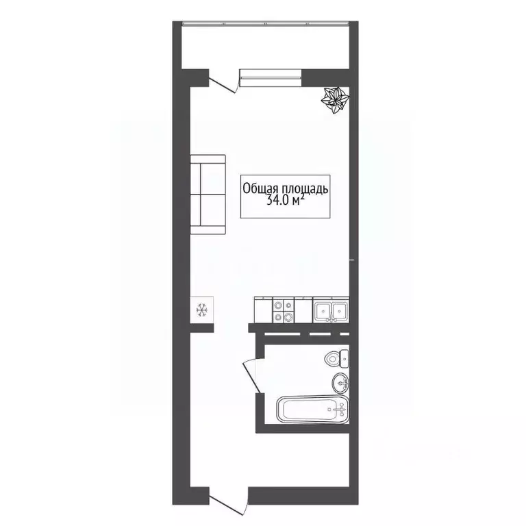 Студия Новосибирская область, Новосибирск Тульская ул., 80 (34.0 м) - Фото 2