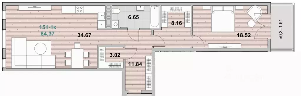1-к кв. Калининградская область, Зеленоградск ул. Гагарина (84.37 м) - Фото 1