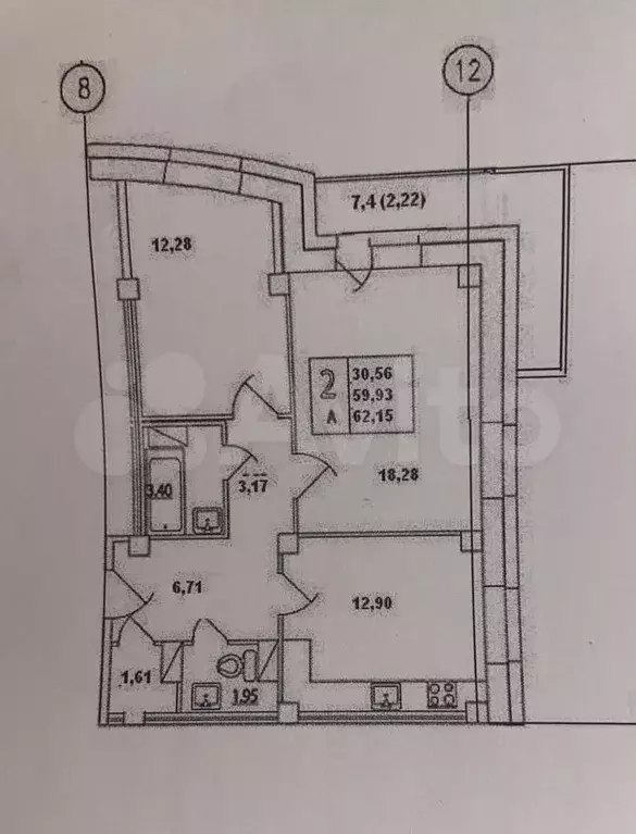 2-к. квартира, 60,5 м, 15/15 эт. - Фото 0