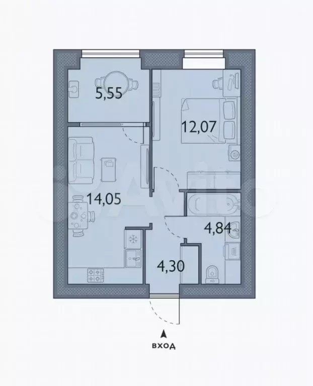1-к. квартира, 40,8 м, 2/8 эт. - Фото 1