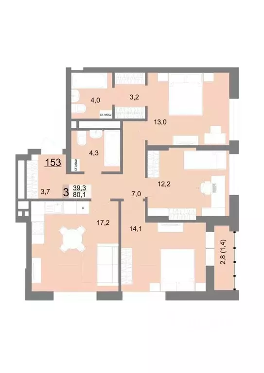 3-к кв. свердловская область, екатеринбург ул. шаумяна, 77 (80.1 м) - Фото 0