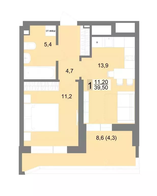 1-к кв. Свердловская область, Екатеринбург ул. Семена Лагоды, 80 (39.5 ... - Фото 1