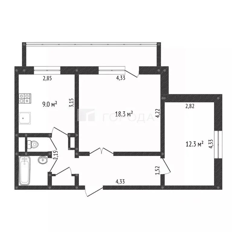 2-к кв. Кемеровская область, Новокузнецк ул. Тольятти, 76 (52.9 м) - Фото 2