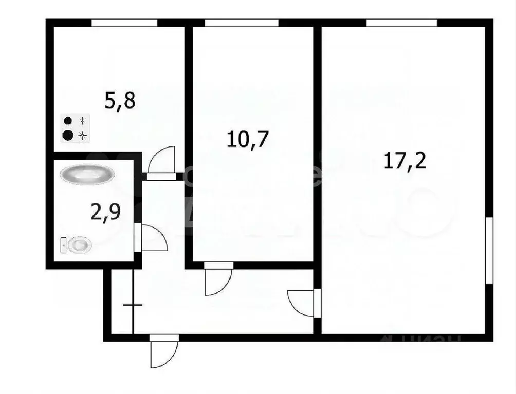 Квартира, 2 комнаты, 42.9 м - Фото 0