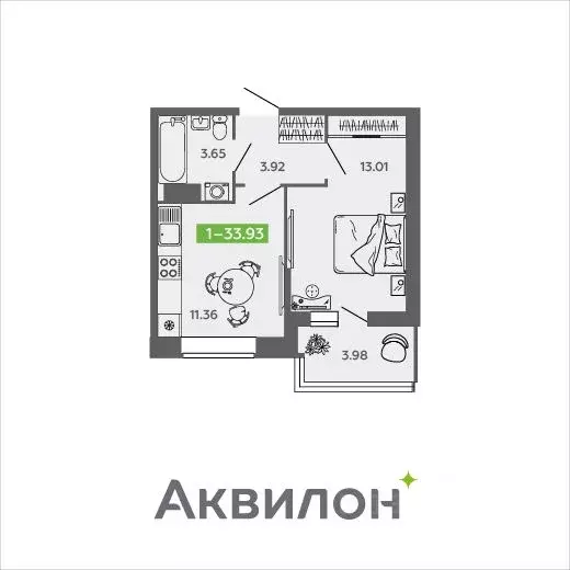 1-к кв. Архангельская область, Северодвинск И-1 кв-л, Аквилон Нео ... - Фото 0