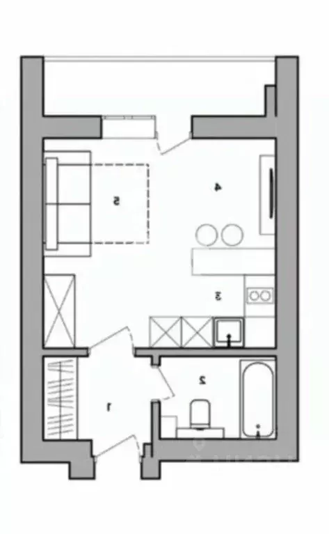 Студия Новосибирская область, Новосибирск Бронная ул., 22/1 (22.8 м) - Фото 2