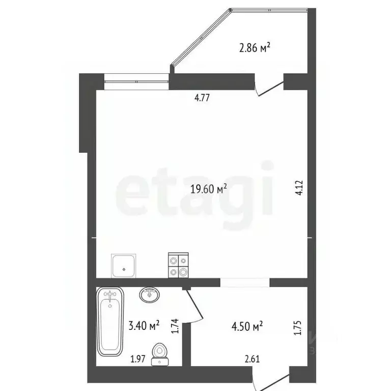 Студия Тюменская область, Тюмень ул. Беляева, 33к2 (27.4 м) - Фото 1