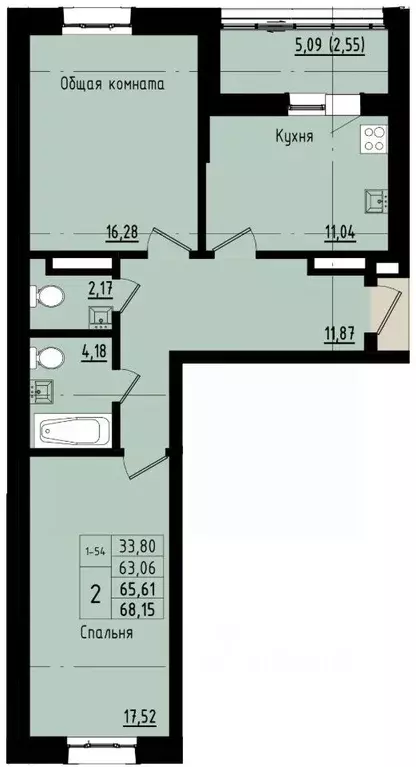 2-к кв. Саха (Якутия), Покровск ул. Орджоникидзе, 68 (65.61 м) - Фото 1