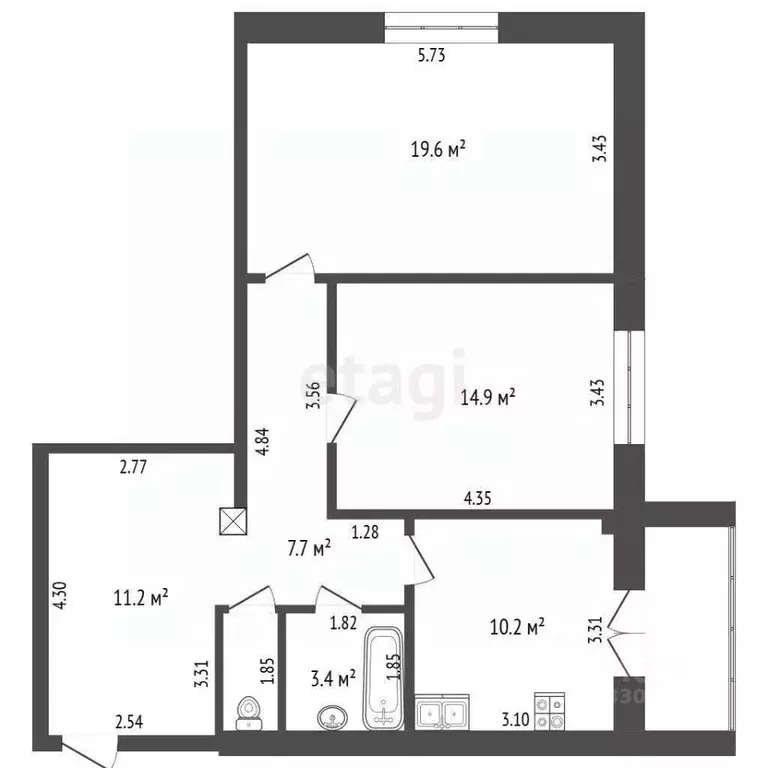 2-к кв. Кемеровская область, Кемерово ул. Веры Волошиной, 41А (68.6 м) - Фото 2