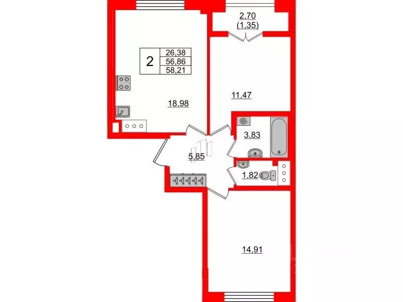 2-к кв. Санкт-Петербург Ремесленная ул., 15 (58.1 м) - Фото 0
