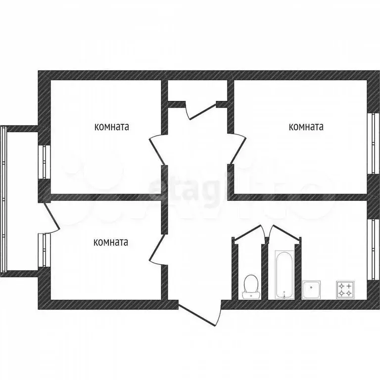 3-к. квартира, 59,6 м, 5/9 эт. - Фото 0