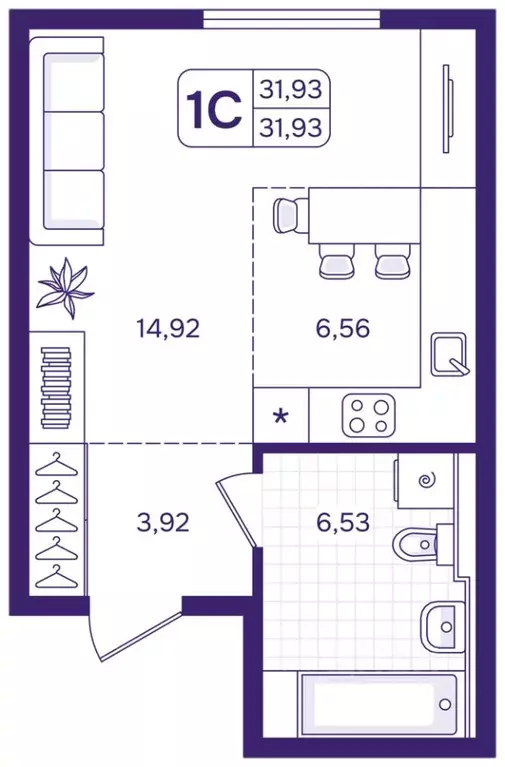 Студия Приморский край, Владивосток ул. Борисенко (31.93 м) - Фото 1