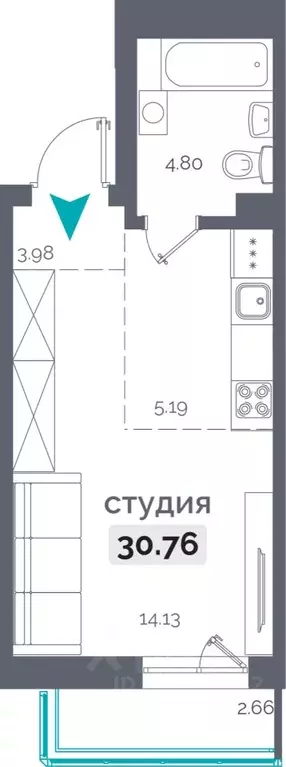 1-к кв. Иркутская область, Иркутск Пулковский пер., 28 (30.76 м) - Фото 0