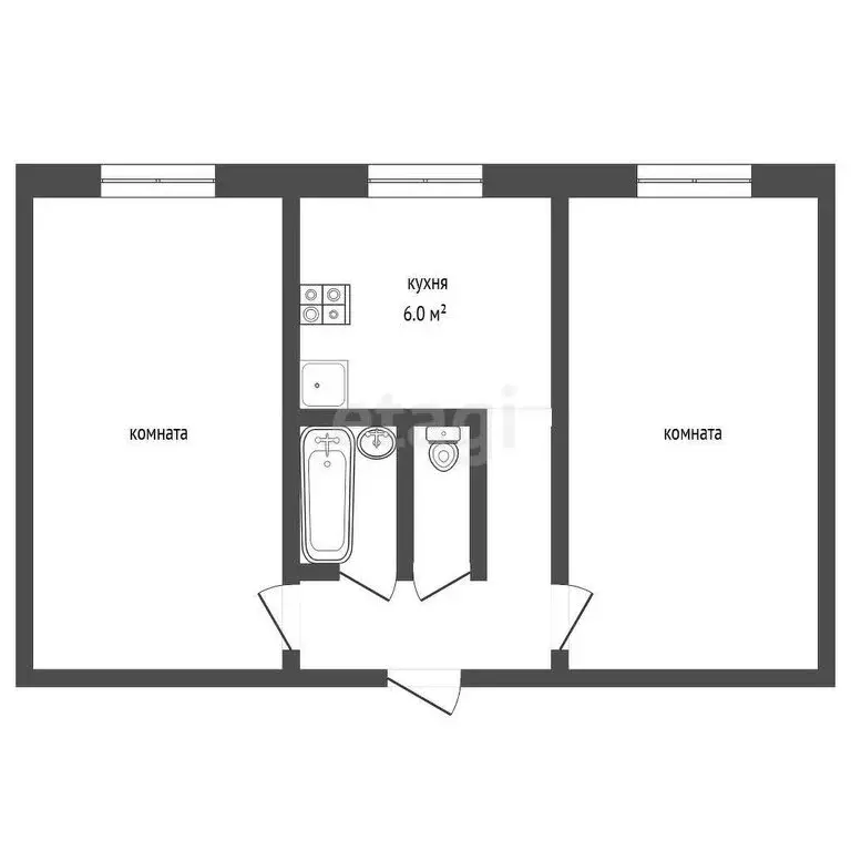 2-комнатная квартира: Нарынка, Молодёжная улица, 11 (40.9 м) - Фото 0