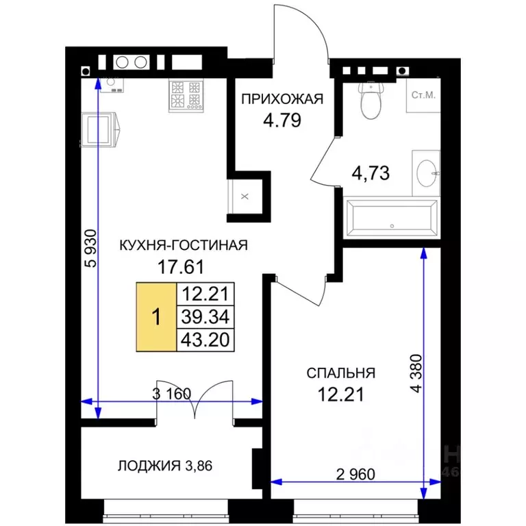 1-к кв. Калининградская область, Гурьевск Включи жилой комплекс (43.2 ... - Фото 0