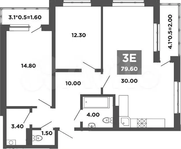 3-к. квартира, 79,6 м, 14/20 эт. - Фото 1