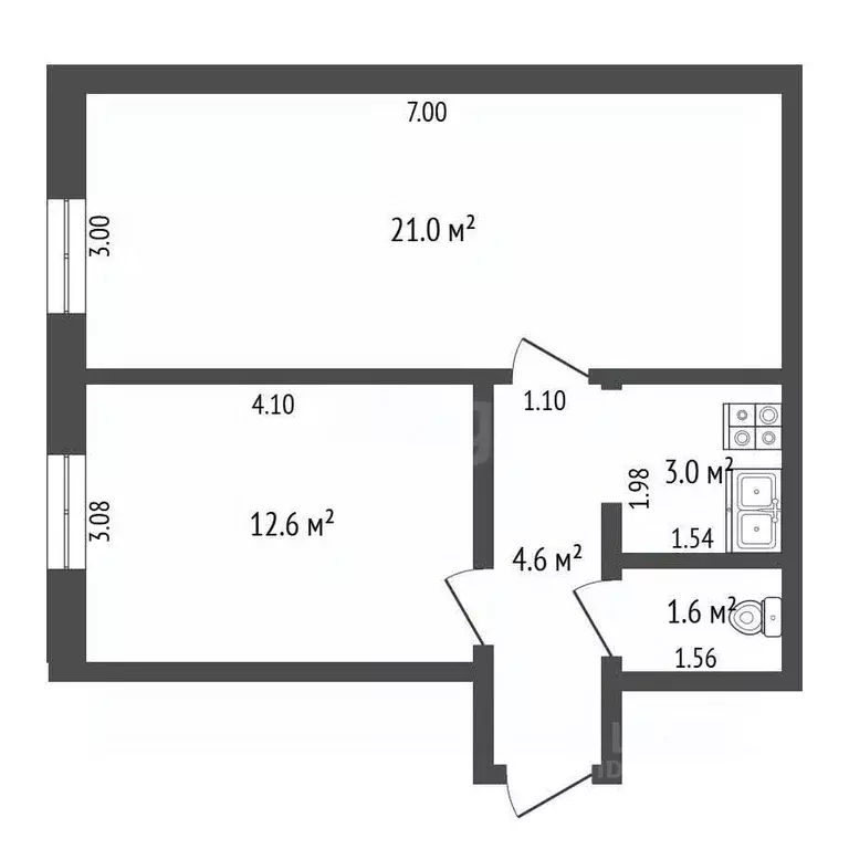 2-к кв. Саха (Якутия), Якутск Северная ул., 6 (21.0 м) - Фото 2