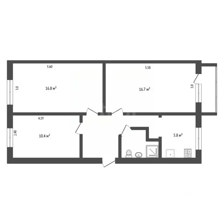 3-к кв. Ханты-Мансийский АО, Сургут ул. Бахилова, 11 (59.1 м) - Фото 1