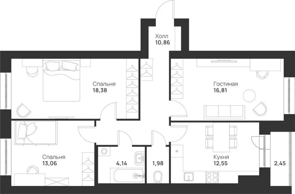 3-комнатная квартира: Тула, улица Героя России Зиничева, 7 (80.23 м) - Фото 1